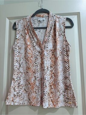 Calvin Klein Sleeveless V-Neck Snake Print Camisole — Blush and Brown